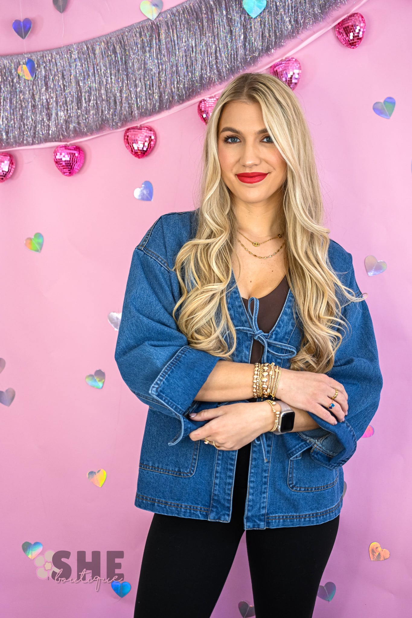 Mollie Bow Tie Denim Jacket -