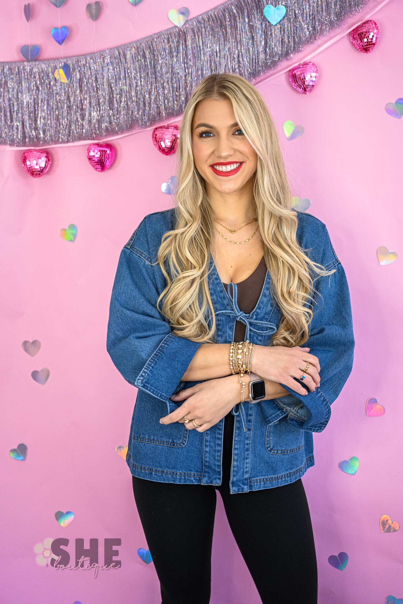 Mollie Bow Tie Denim Jacket -