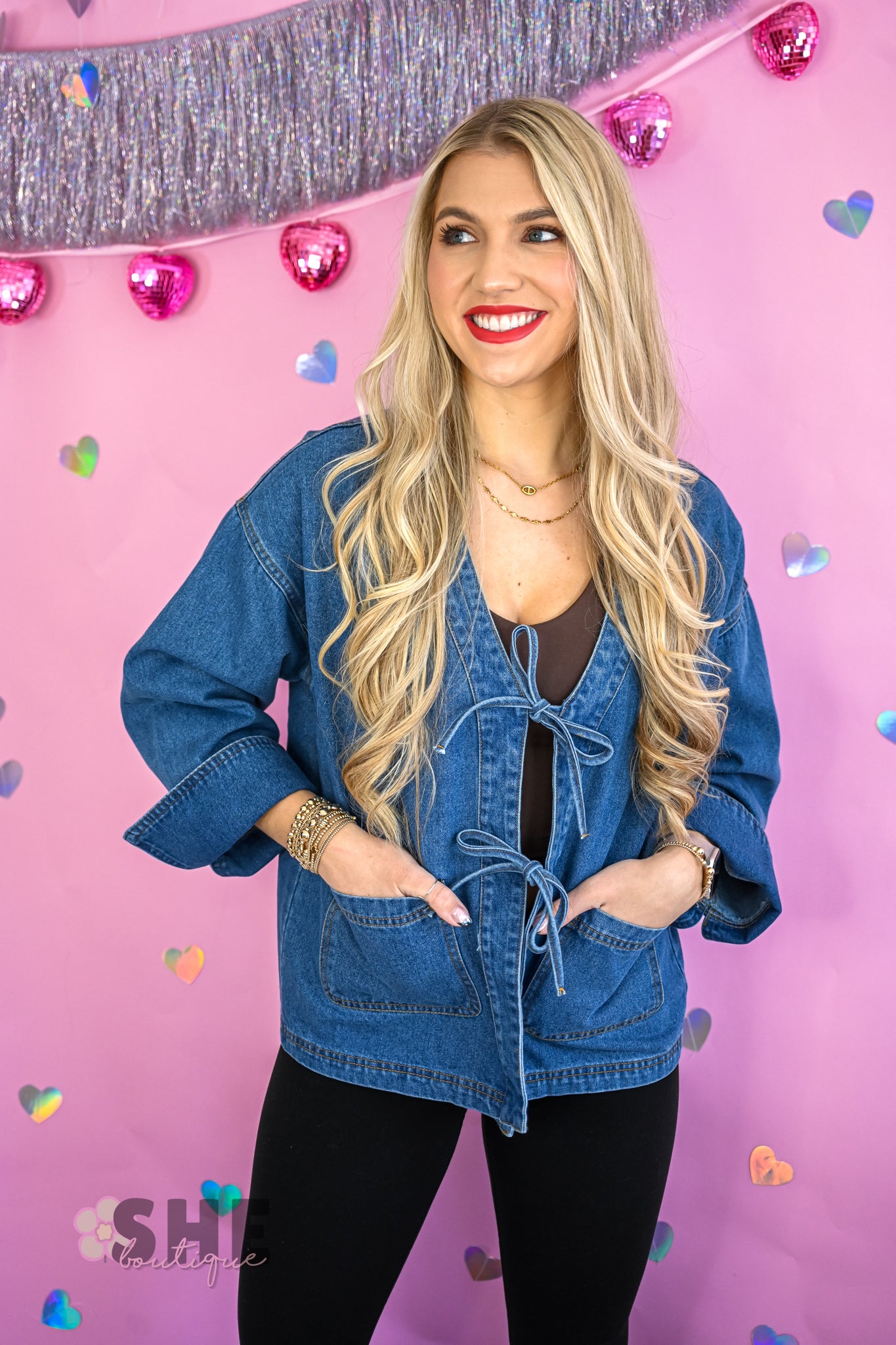 Mollie Bow Tie Denim Jacket -