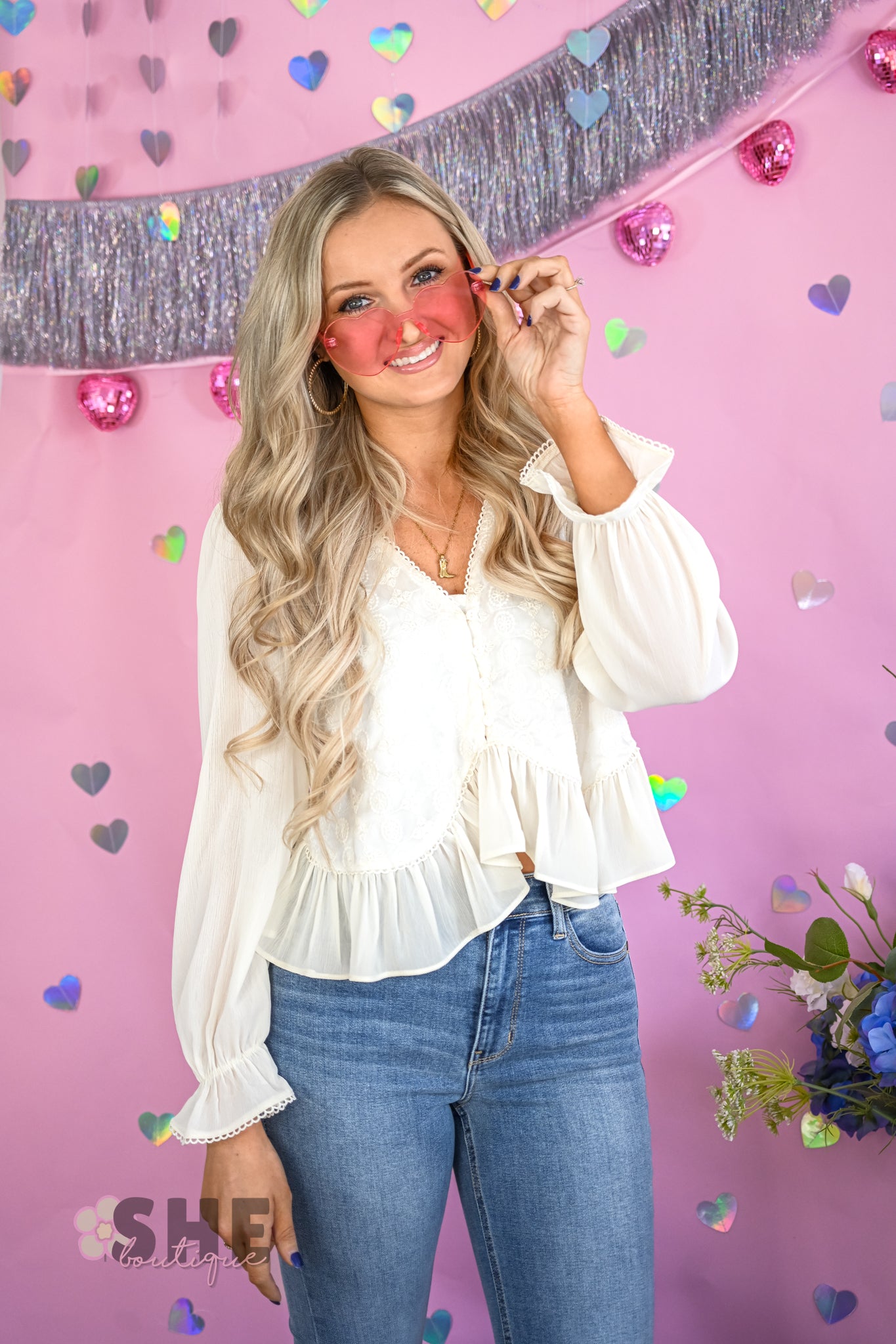 Lucille Embroidered Cream Blouse