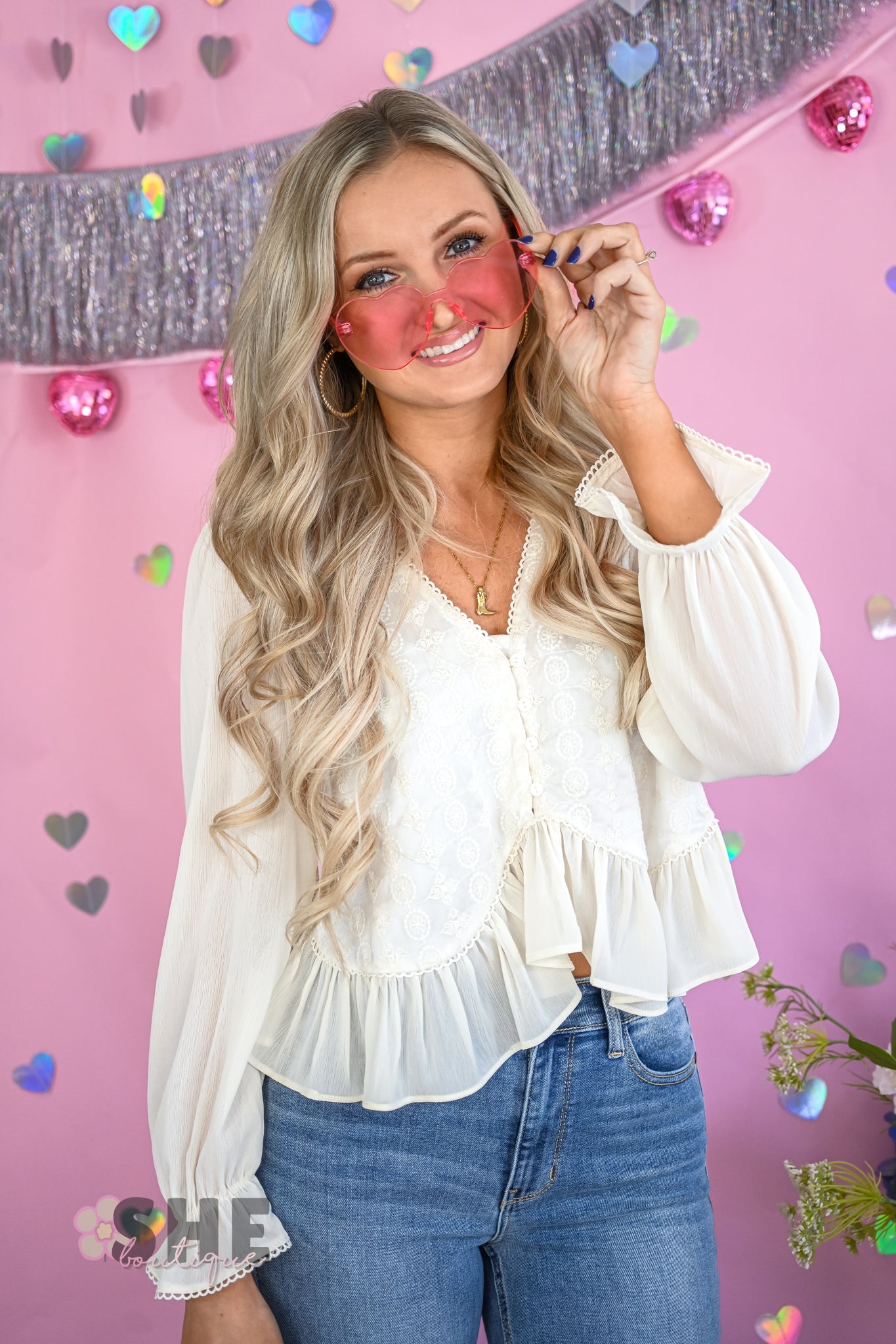 Lucille Embroidered Cream Blouse