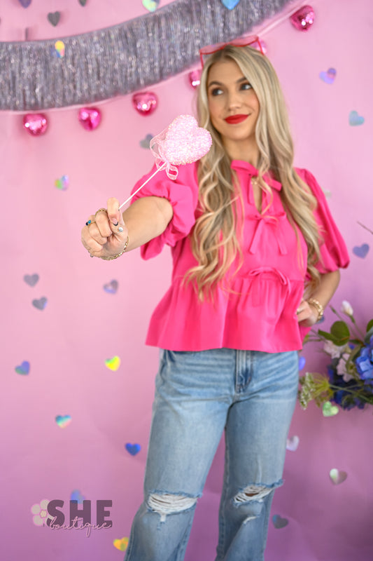 Charlotte Hot Pink Bow Blouse -