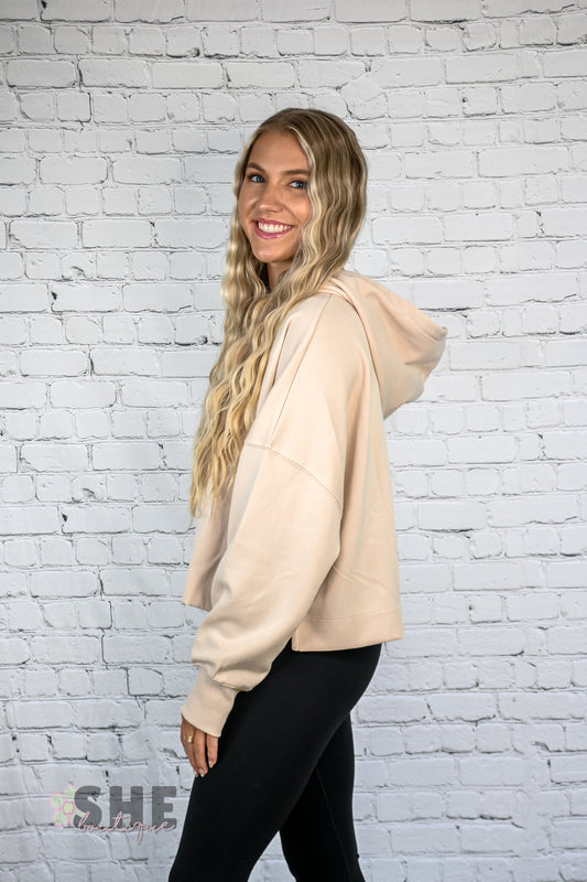 Cream Cropped Hoodie -