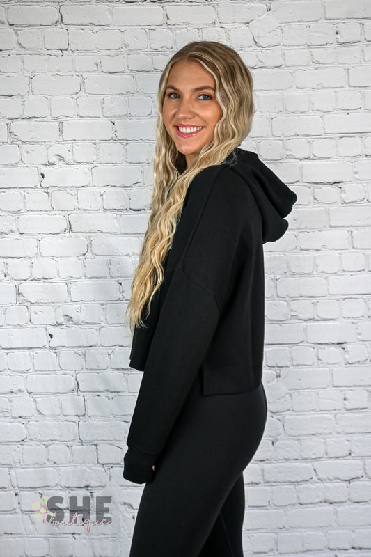 Black Cropped Hoodie -