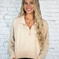 Cream Cropped Quarter Zip Pullover -