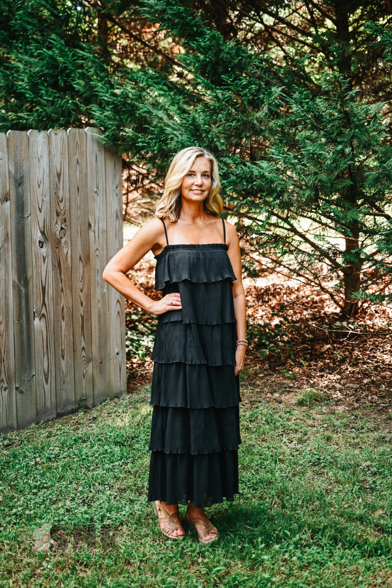 Ruffled Down Black Dress -