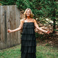 Ruffled Down Black Dress -