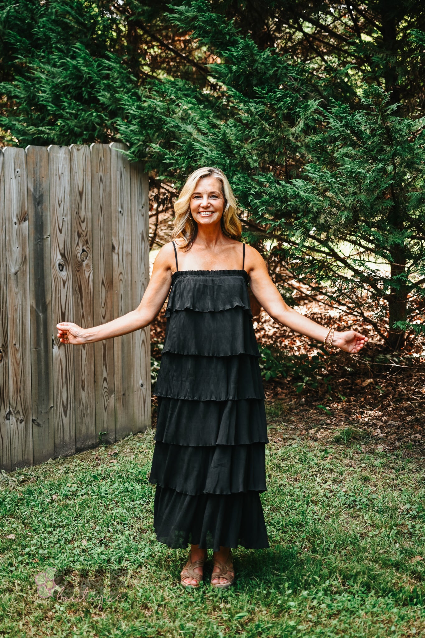 Ruffled Down Black Dress -