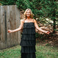 Ruffled Down Black Dress -