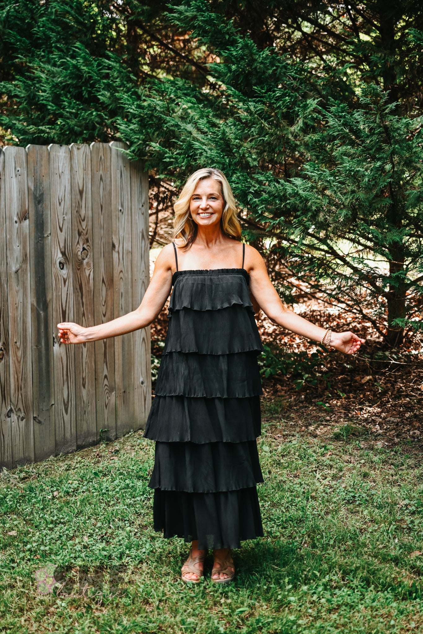 Ruffled Down Black Dress -