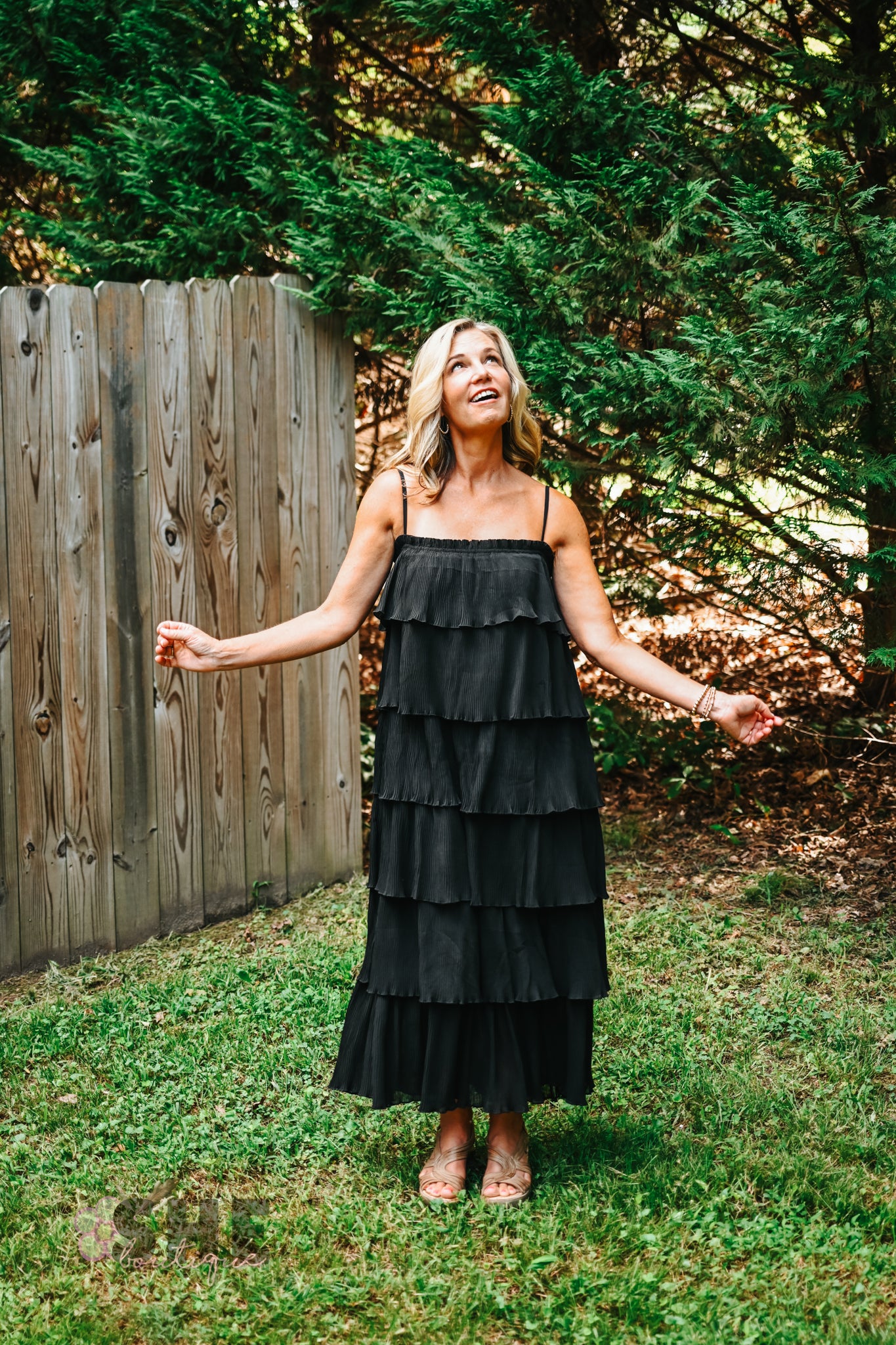 Ruffled Down Black Dress -