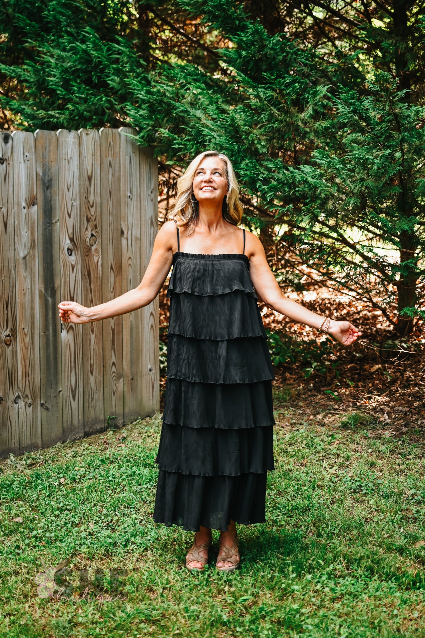 Ruffled Down Black Dress -