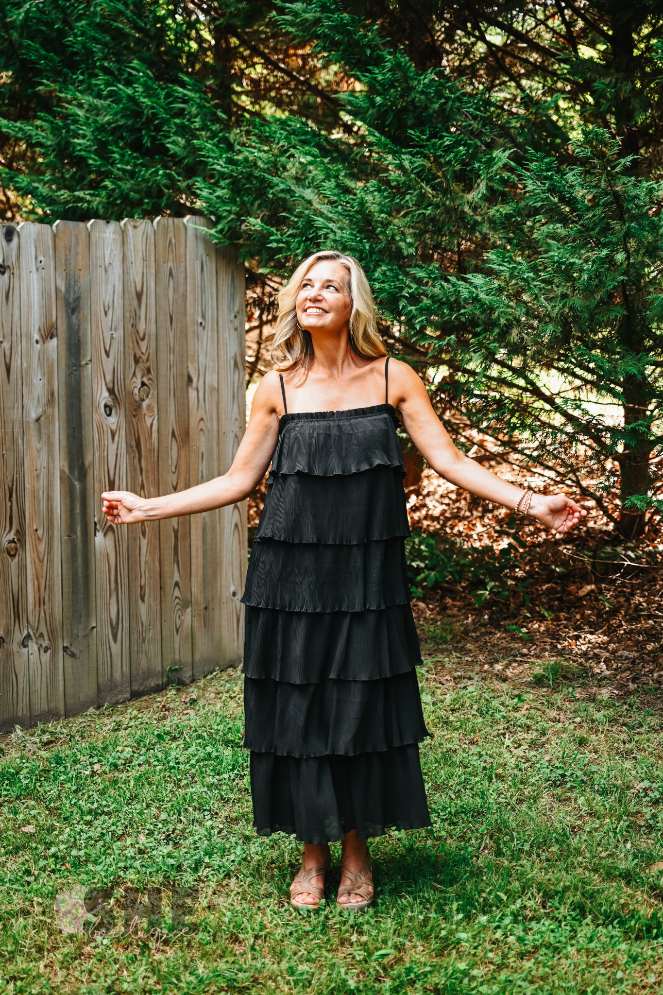 Ruffled Down Black Dress -