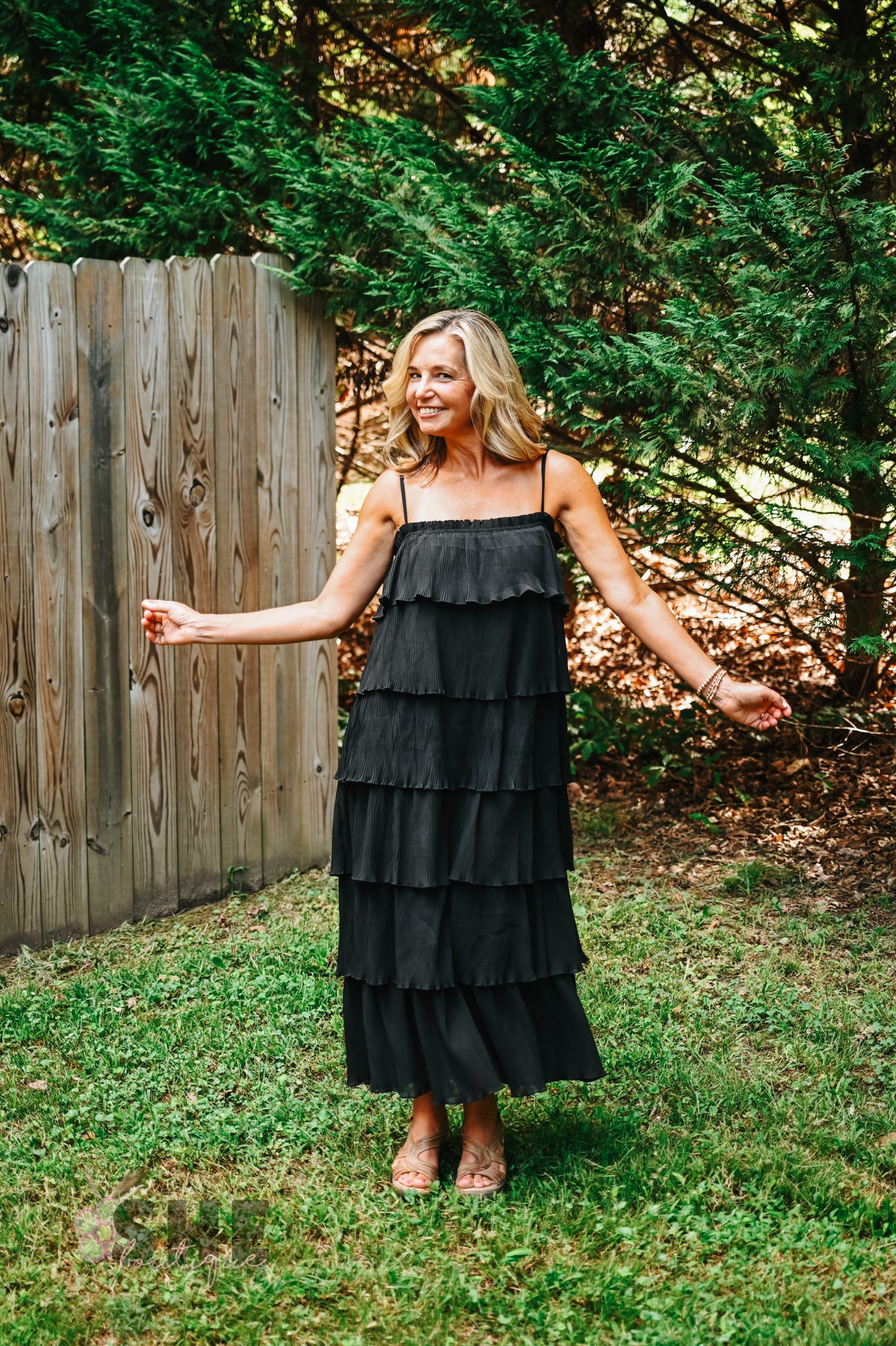 Ruffled Down Black Dress -