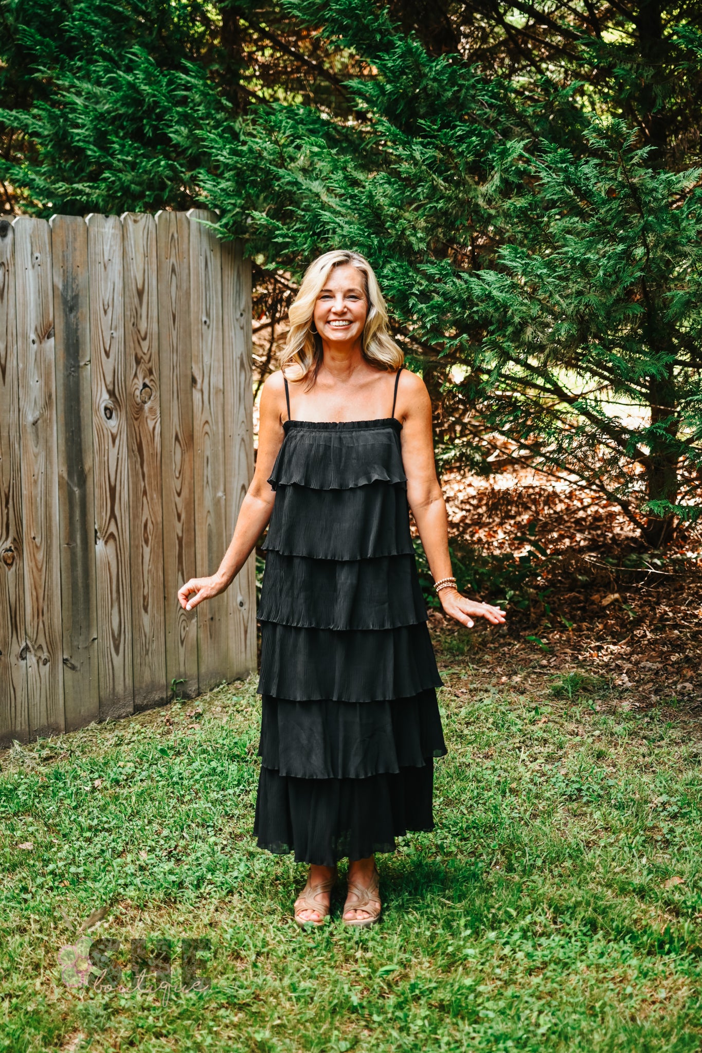 Ruffled Down Black Dress -