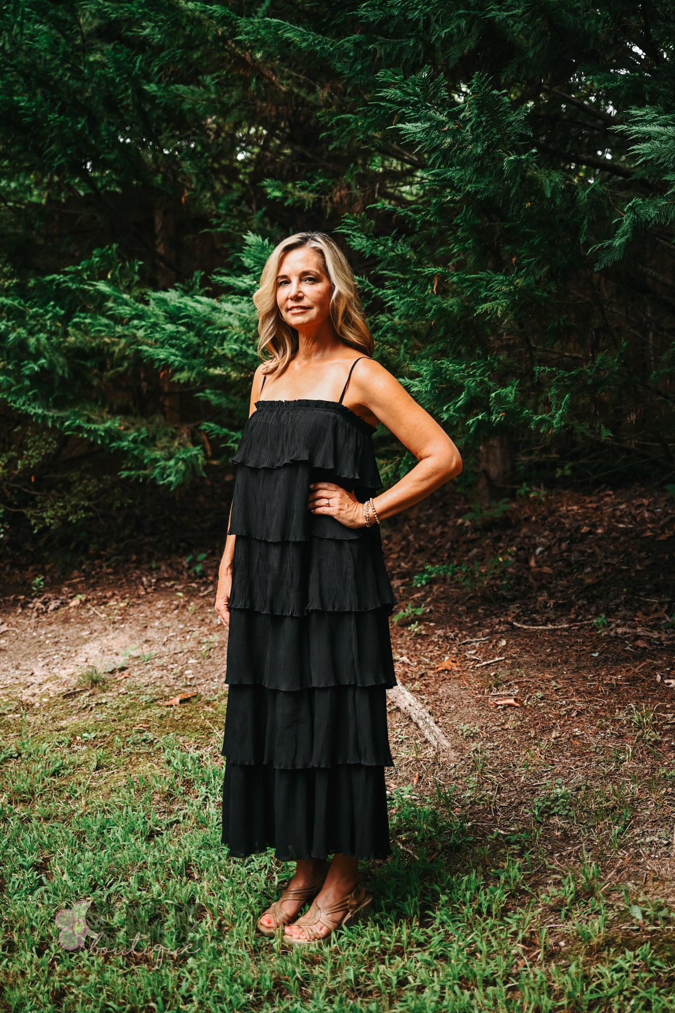 Ruffled Down Black Dress -