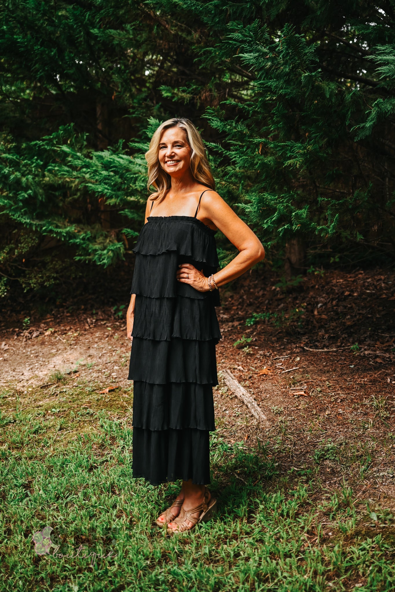 Ruffled Down Black Dress -