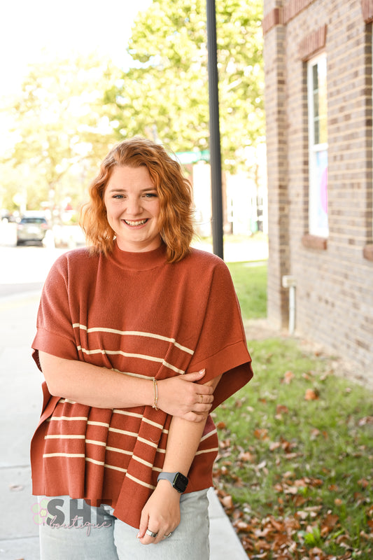 Rust Stripe Poncho Sweater -