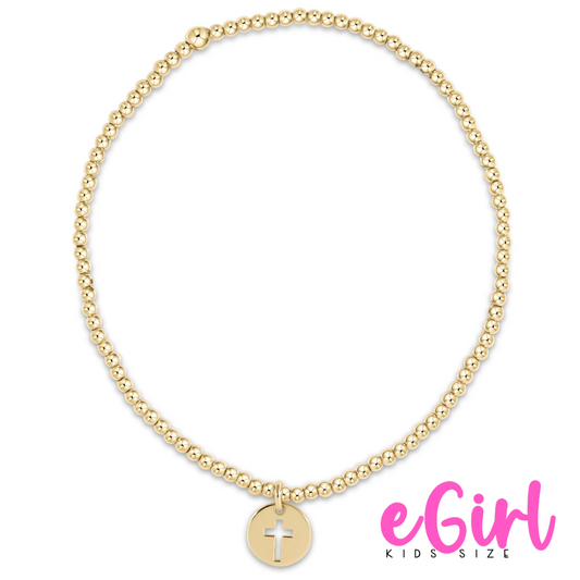 EGIRL Classic Gold 2mm Blessed Cross Disc Bead Bracelet (KIDS)