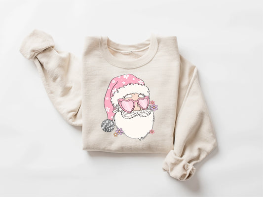 Groovy Santa Head Tan Crewneck