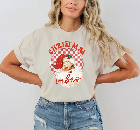 Vintage Santa Red Christmas Vibes Cream Tee