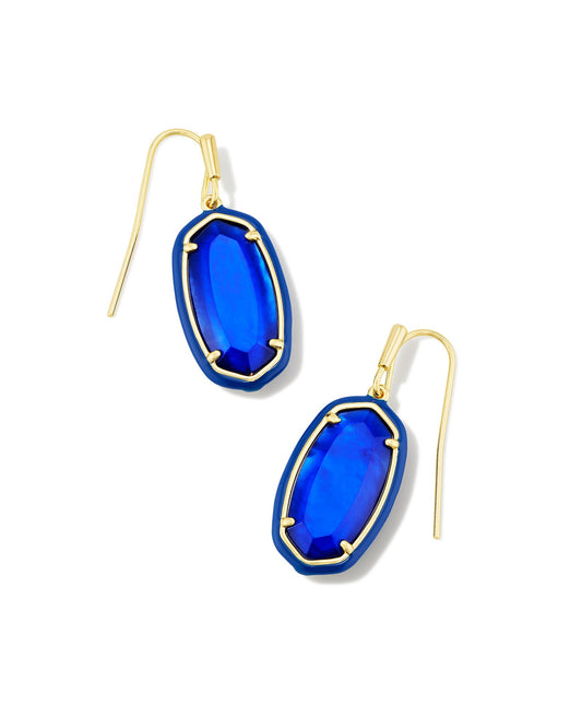 Dani Enamel Frame Drop Earrings Gold Cobalt Illusion