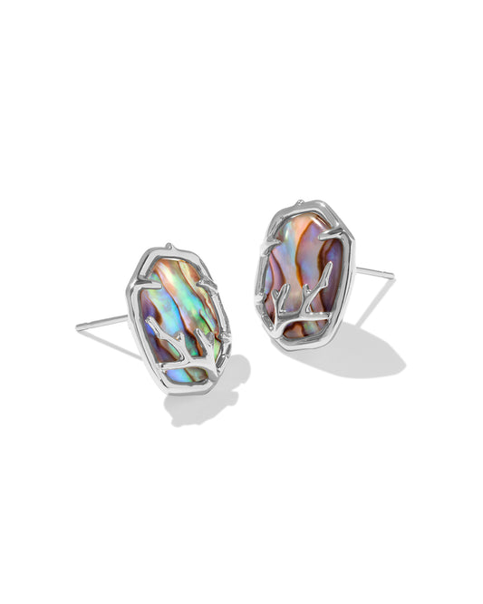 DAPHNE CORAL FRAME STUD EARRINGS IN SILVER ABALONE