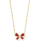 BLAIR BOW SMALL SHORT PENDANT NECKLACE GOLD BRIGHT RED DRUSY