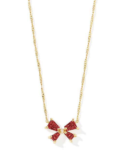 BLAIR BOW SMALL SHORT PENDANT NECKLACE GOLD BRIGHT RED DRUSY