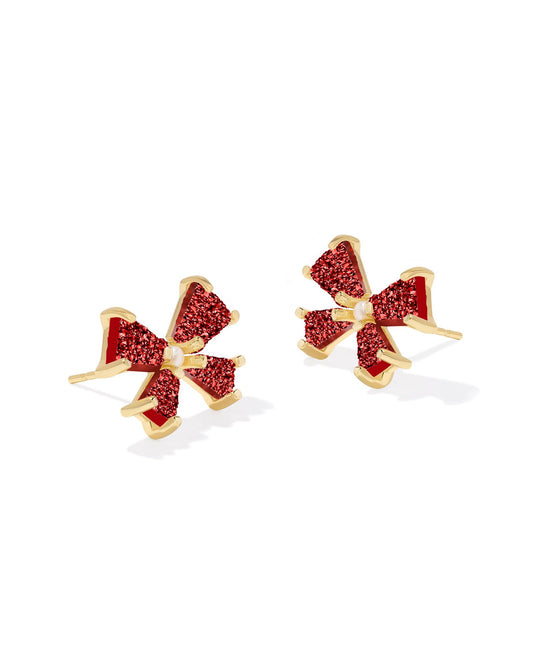 BLAIR BOW SMALL STUD EARRINGS GOLD BRIGHT RED DRUSY