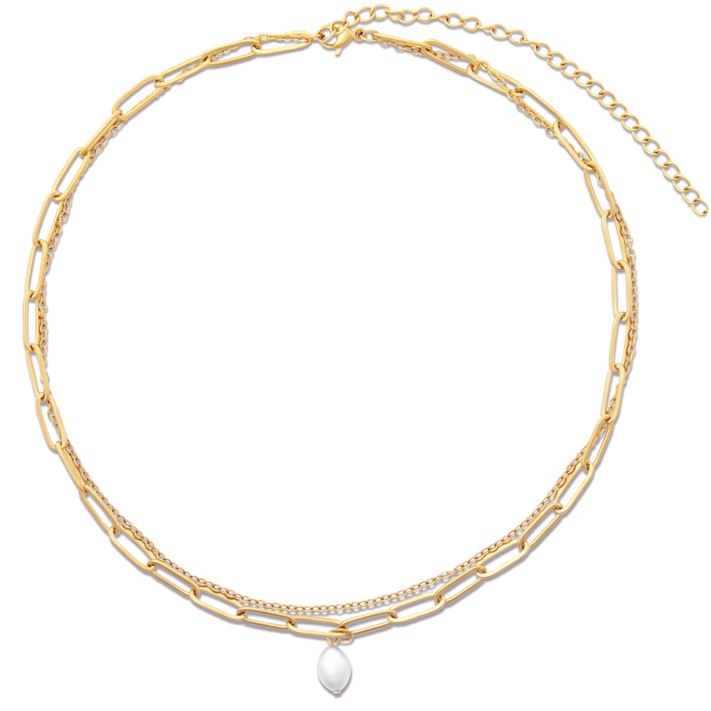 Renee Double Chain Pearl Choker Necklace - Gold 136