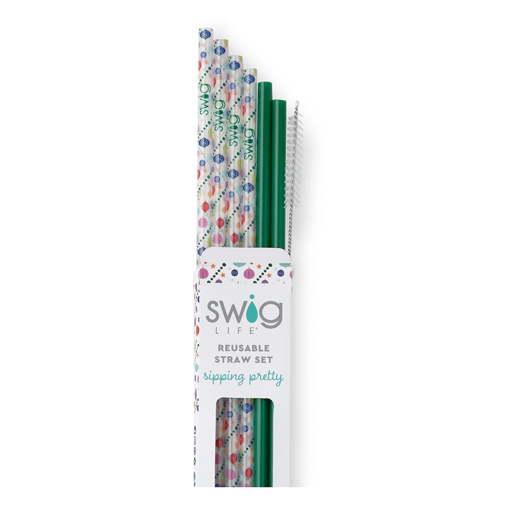 O Christmas Tree & Green Reusable Straw Set