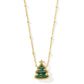 HOLIDAY TREE SHORT PENDANT NECKLACE GOLD GREEN QUARTZITE