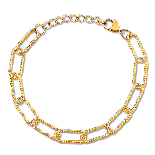 Fabiola Gold Textured Paper Clip Chain Bracelet - 55