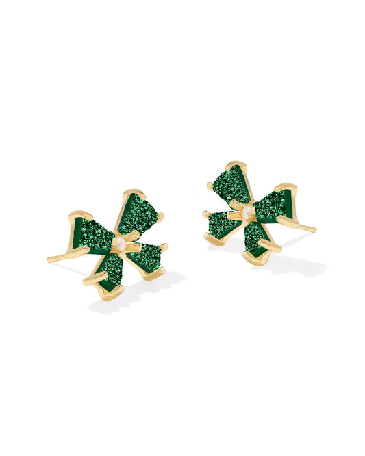 BLAIR BOW SMALL STUD EARRINGS GOLD EMERALD DRUSY