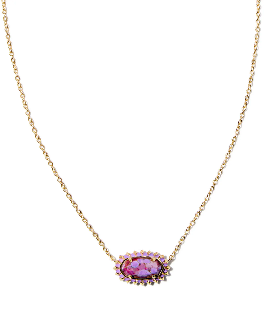 ELISA COLOR BURST FRAME SHORT PENDANT NECKLACE IN GOLD BRONZE VEINED VIOLET MAGNESITE