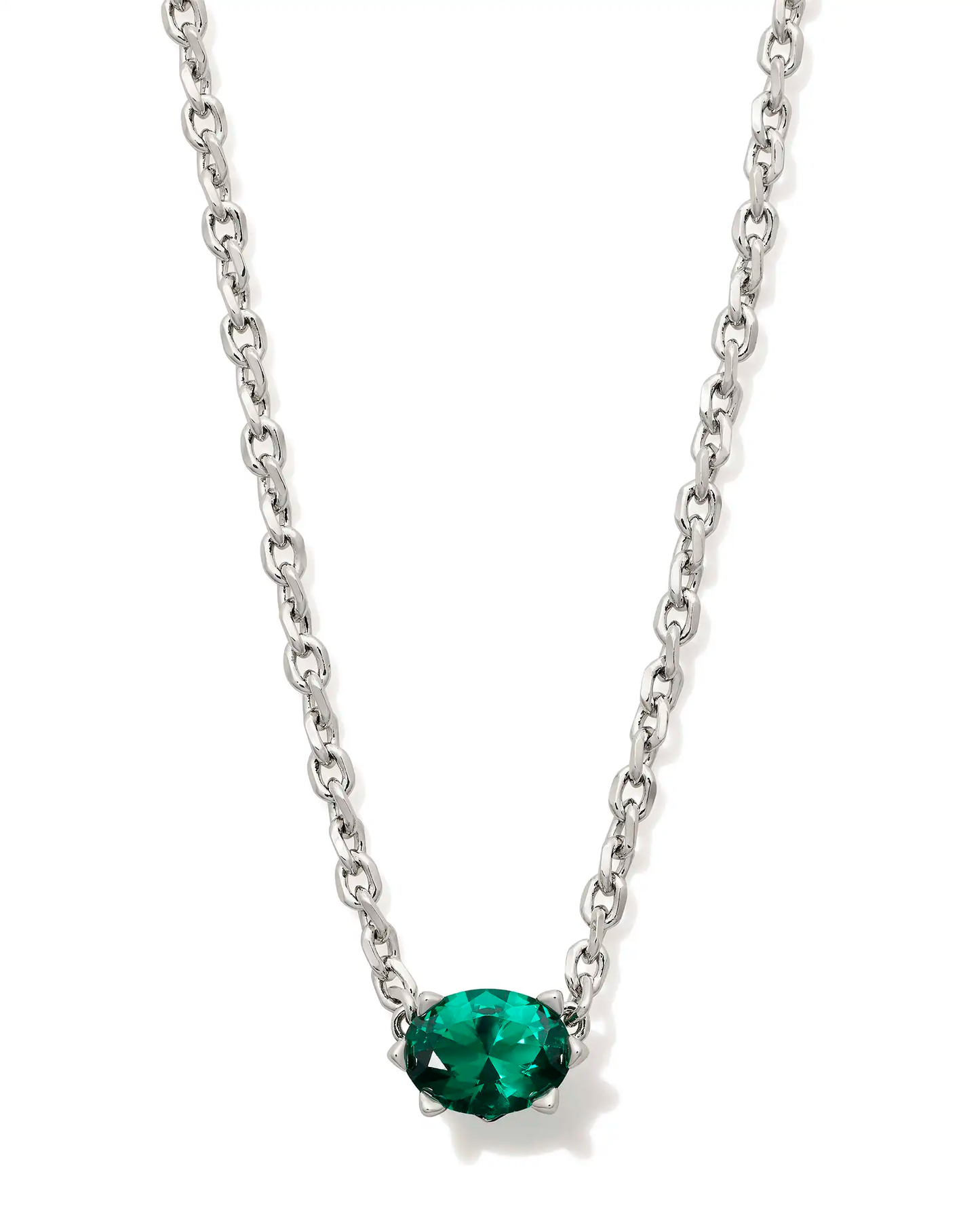 Cailin Pendant Necklace Rhodium Green Crystal