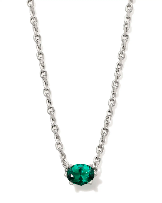 Cailin Pendant Necklace Rhodium Green Crystal