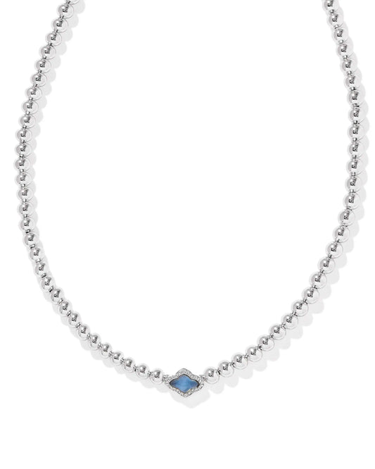 Abbie Beaded Necklace Rhdoium Light Blue MOP