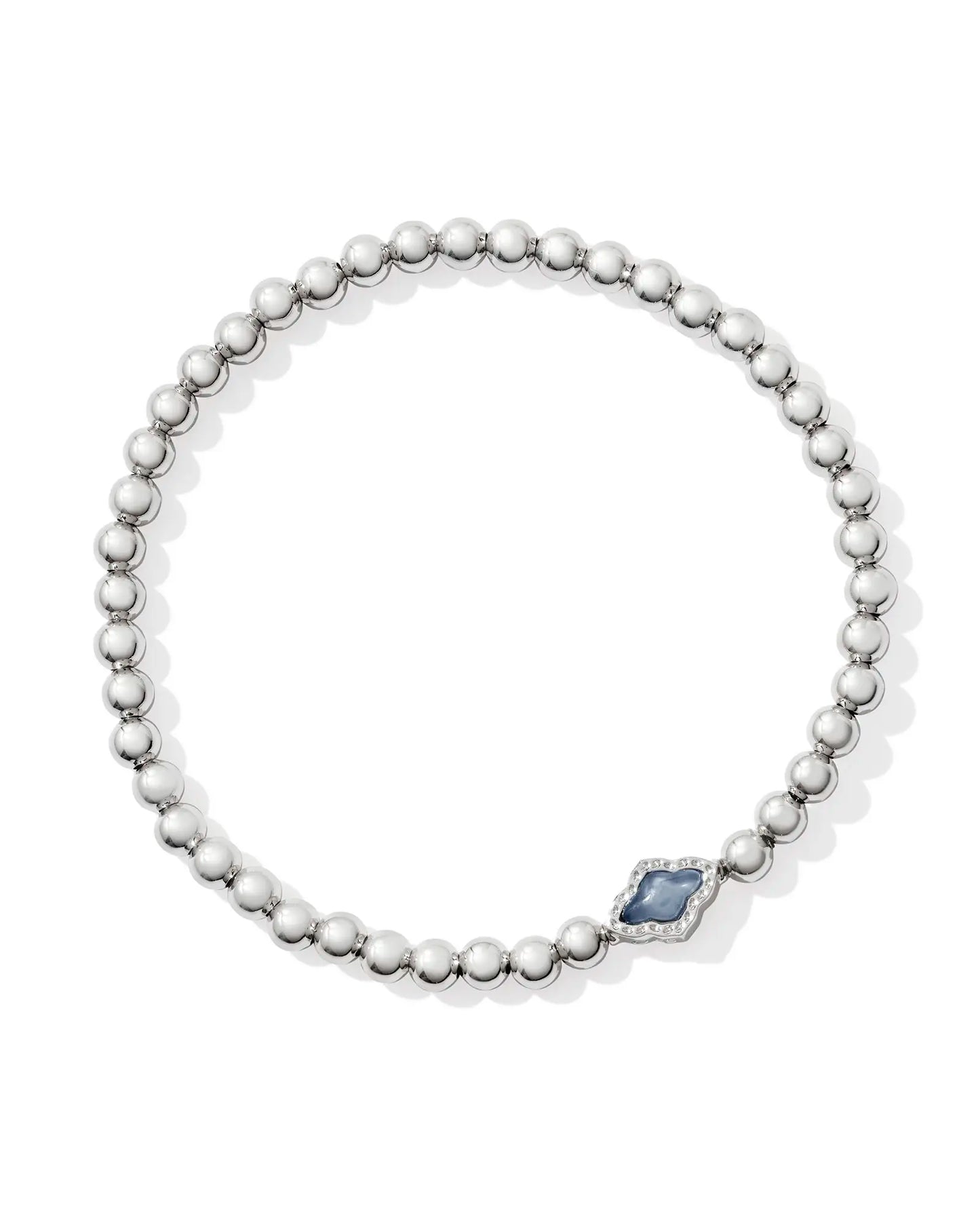 Abbie Beaded Stretch Bracelet Rhodium Light Blue MOP