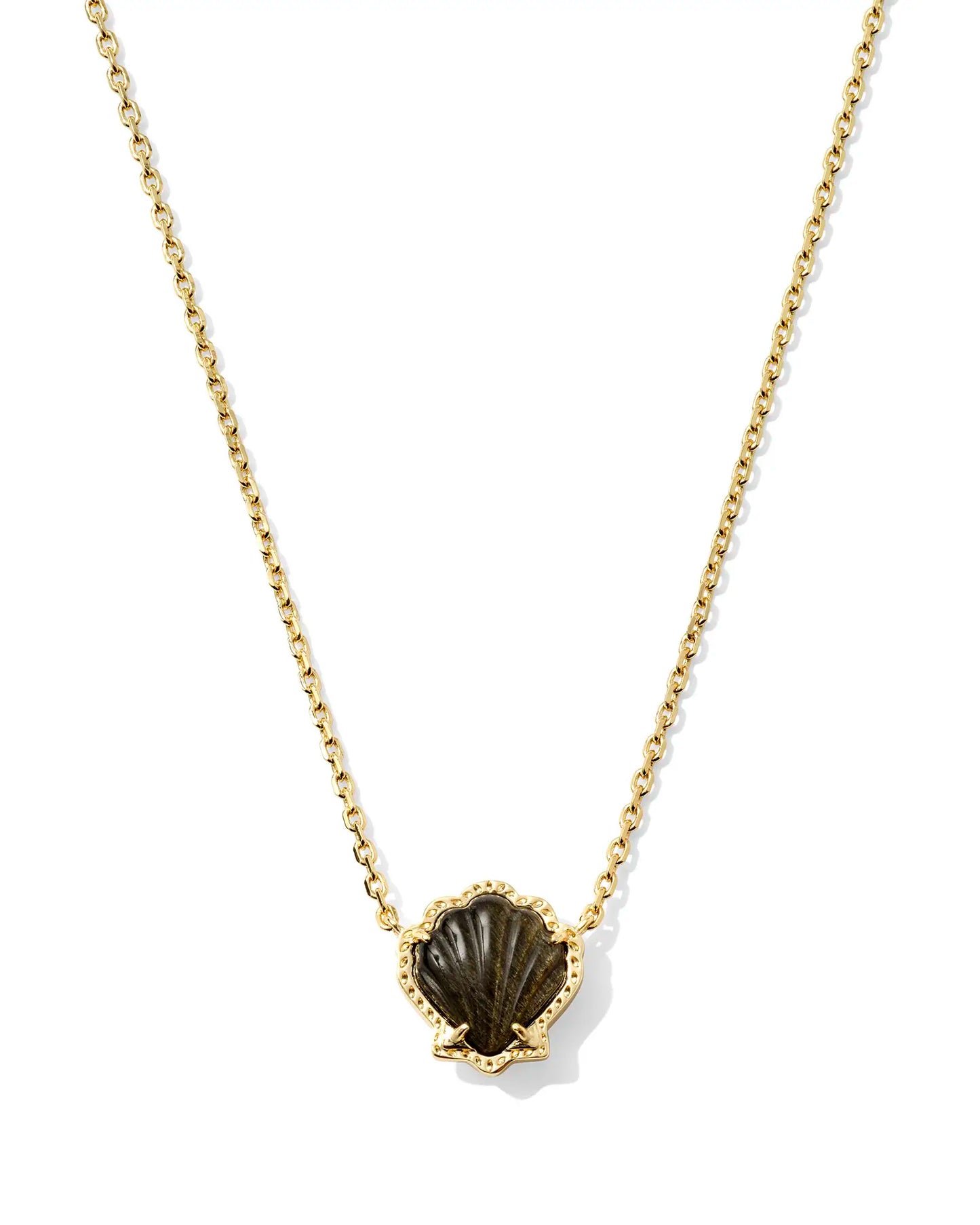 Brynne Gold Shell Short Pendant Necklace in Golden Obsidian