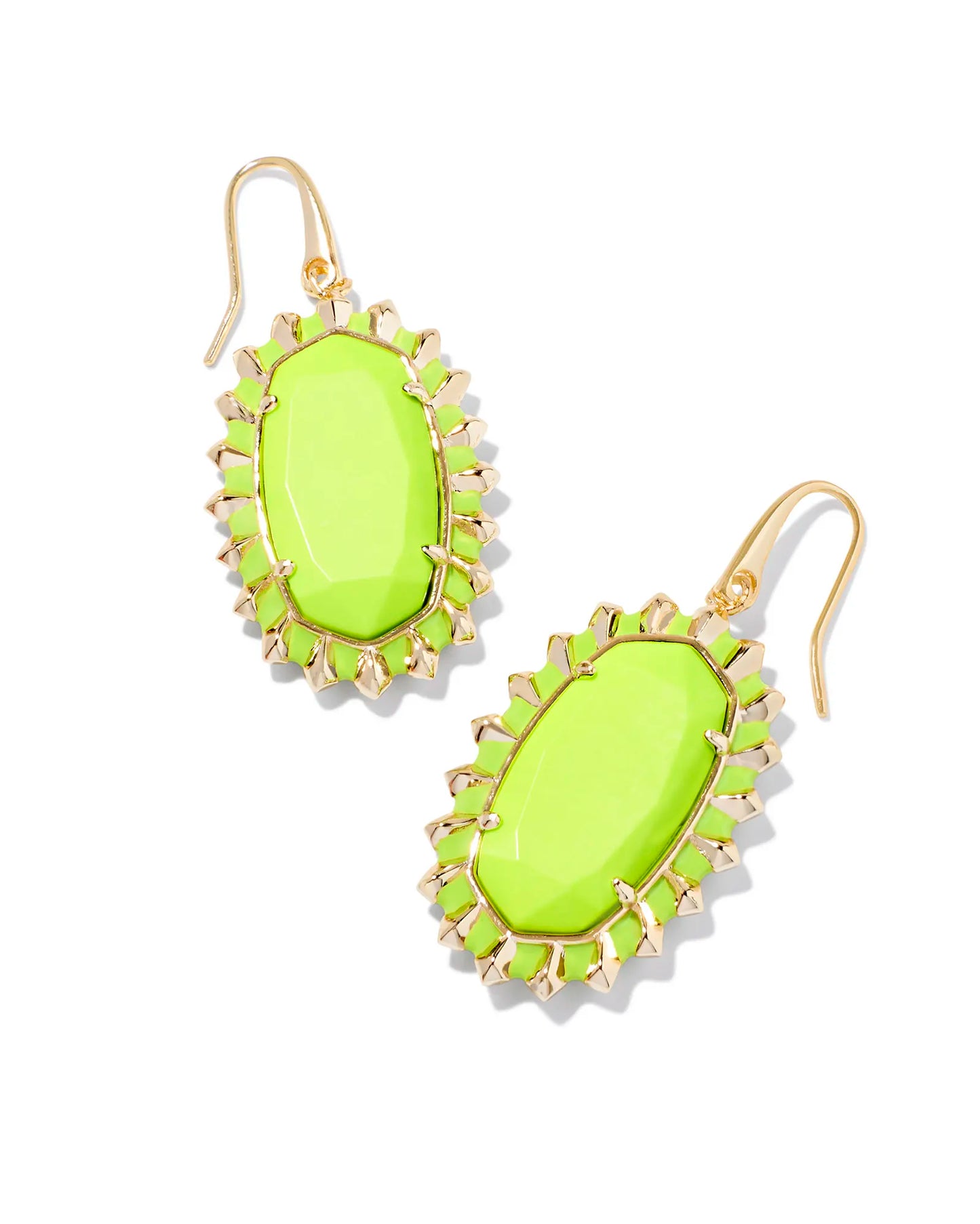 DANI COLOR BURST FRAME DROP EARRINGS IN GOLD CHARTREUSE MAGNESITE