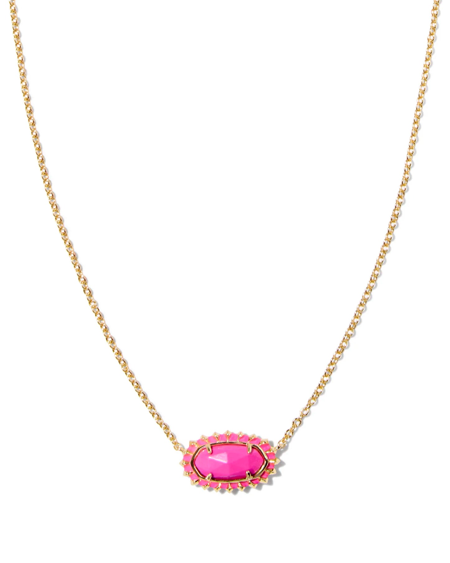 ELISA COLOR BURST FRAME SHORT PENDANT NECKLACE IN GOLD NEON PINK MAGNESITE