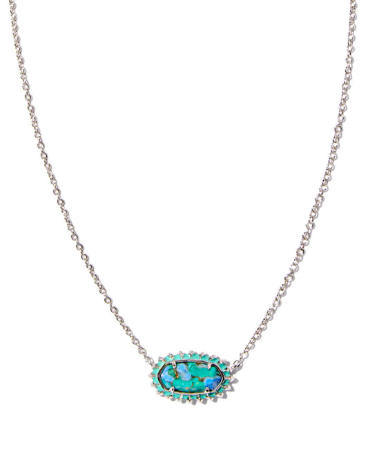 ELISA COLOR BURST FRAME SHORT PENDANT NECKLACE IN SILVER BRONZE VEINED AQUA MAGNESITE