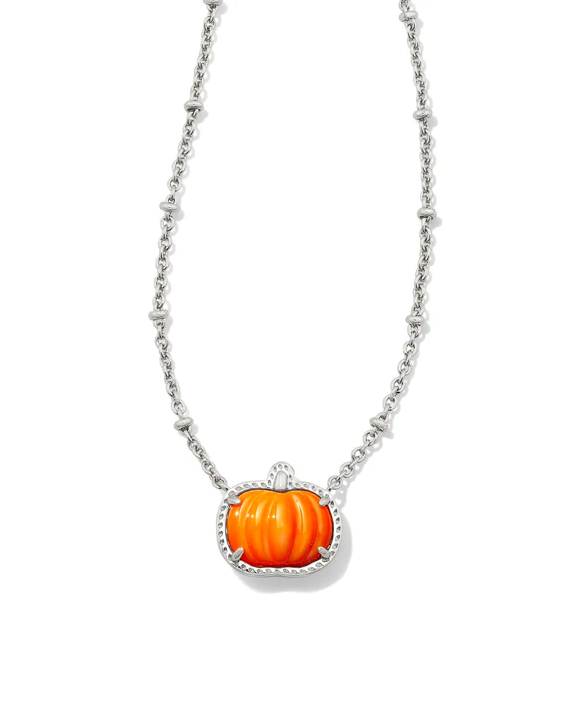 PUMPKIN SHORT PENDANT NECKLACE SILVER ORANGE MOTHER OF PEARL