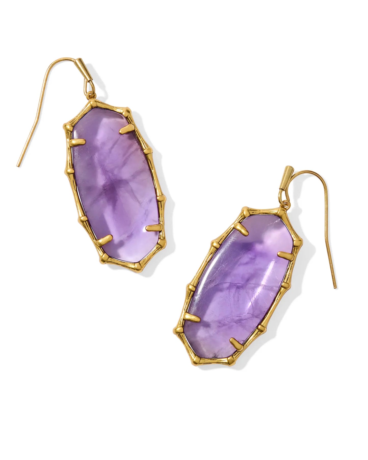 ELLE BAMBOO FRAME DROP EARRINGS GOLD DARK PURPLE AMETHYST