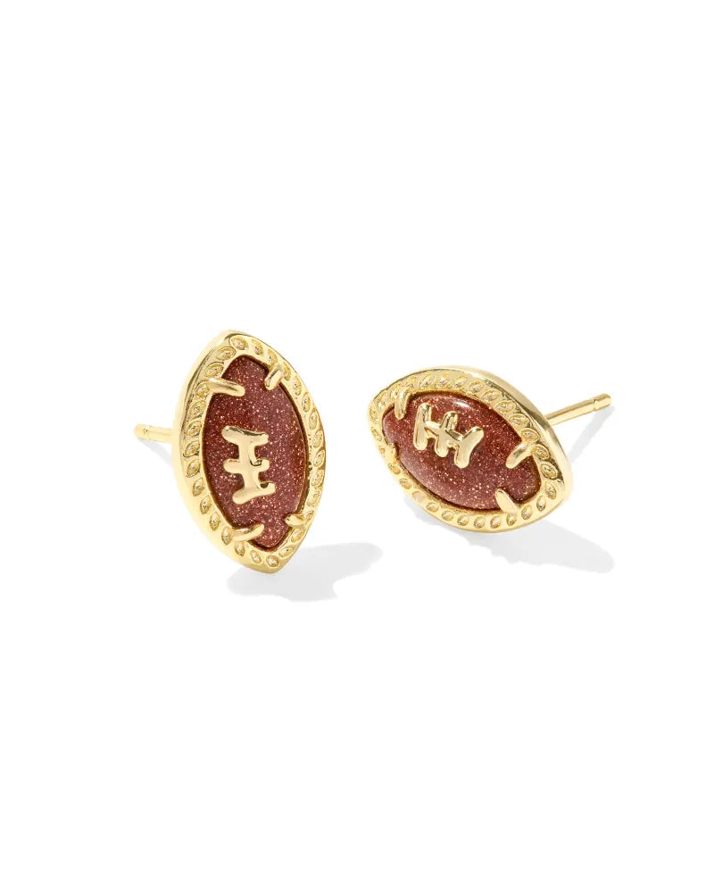 Football Stud Earrings Gold Orange Goldstone