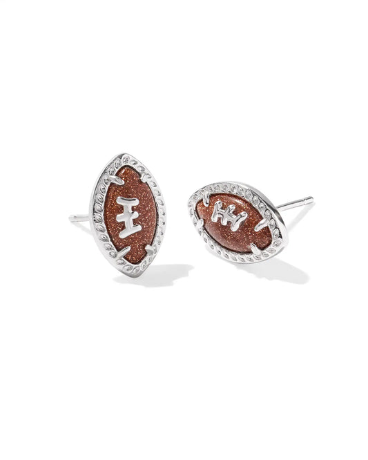 Football Stud Earrings Rhodium Orange Goldstone