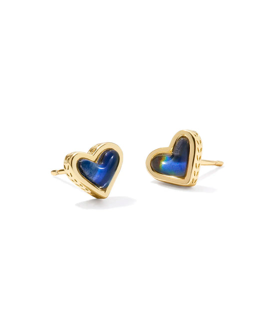 Framed Ari Heart Stud Earrings Gold Mood Stone