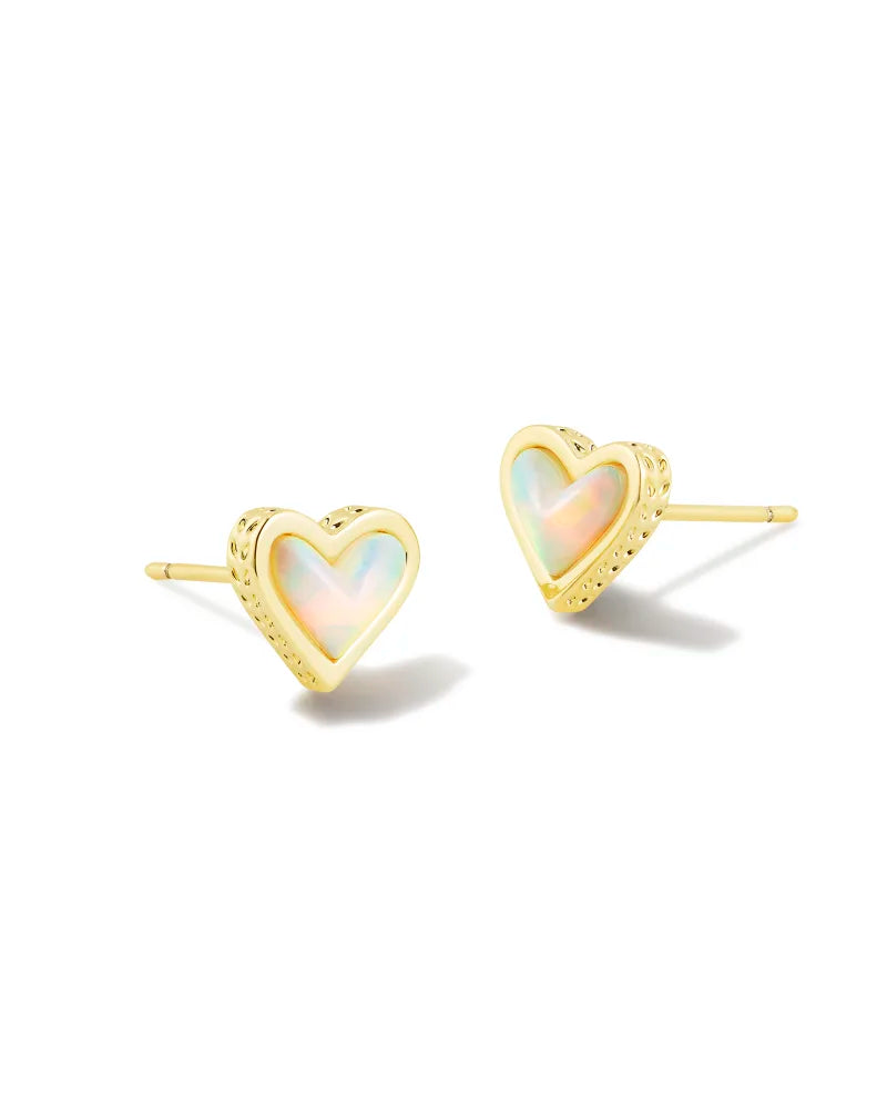 Framed Ari Heart Stud Earrings Gold Iridescent Abalone